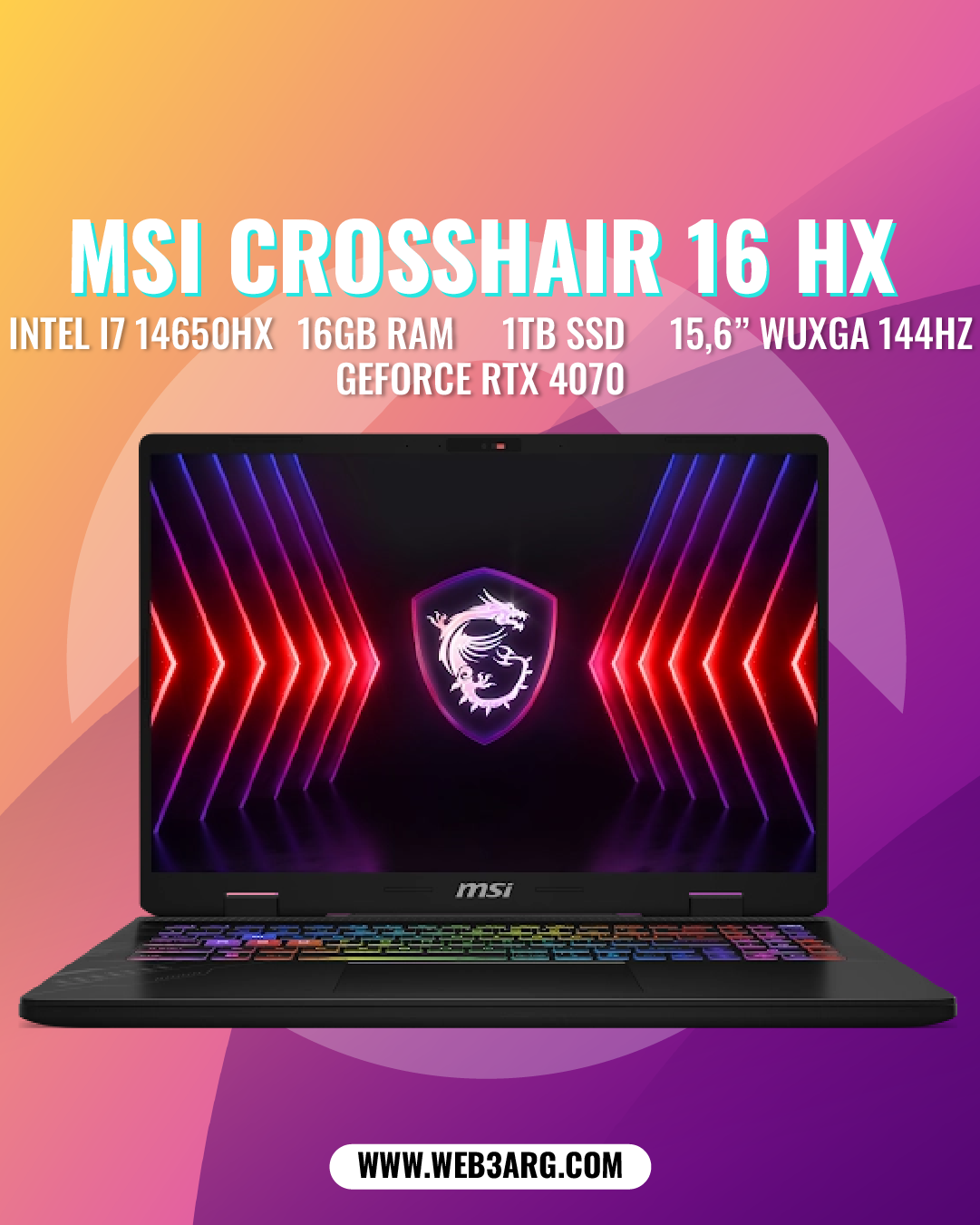 MSI CROSSHAIR 16 HX D14VGKG-057 GAMING CORE I7-14650HX 1TB SSD 16GB NVIDIA RTX 4070 16" WUXGA (1920x1200) 144Hz IPS