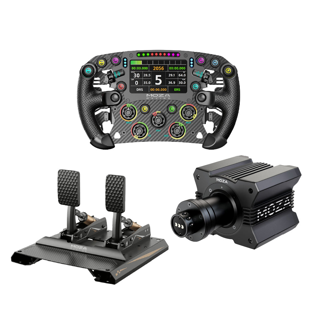 BUNDLE SIMULADOR MOZA R9 V2 DD + VOLANTE FSR2 + PEDALES CRP2 NEGRO