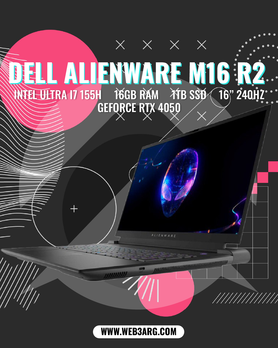 DELL ALIENWARE M16 R2 GAMING CORE ULTRA 7 155H 1TB SSD 16GB RAM NVIDIA RTX - Premium Notebook de DELL - Solo $2900000! Compra ahora Web3Arg
