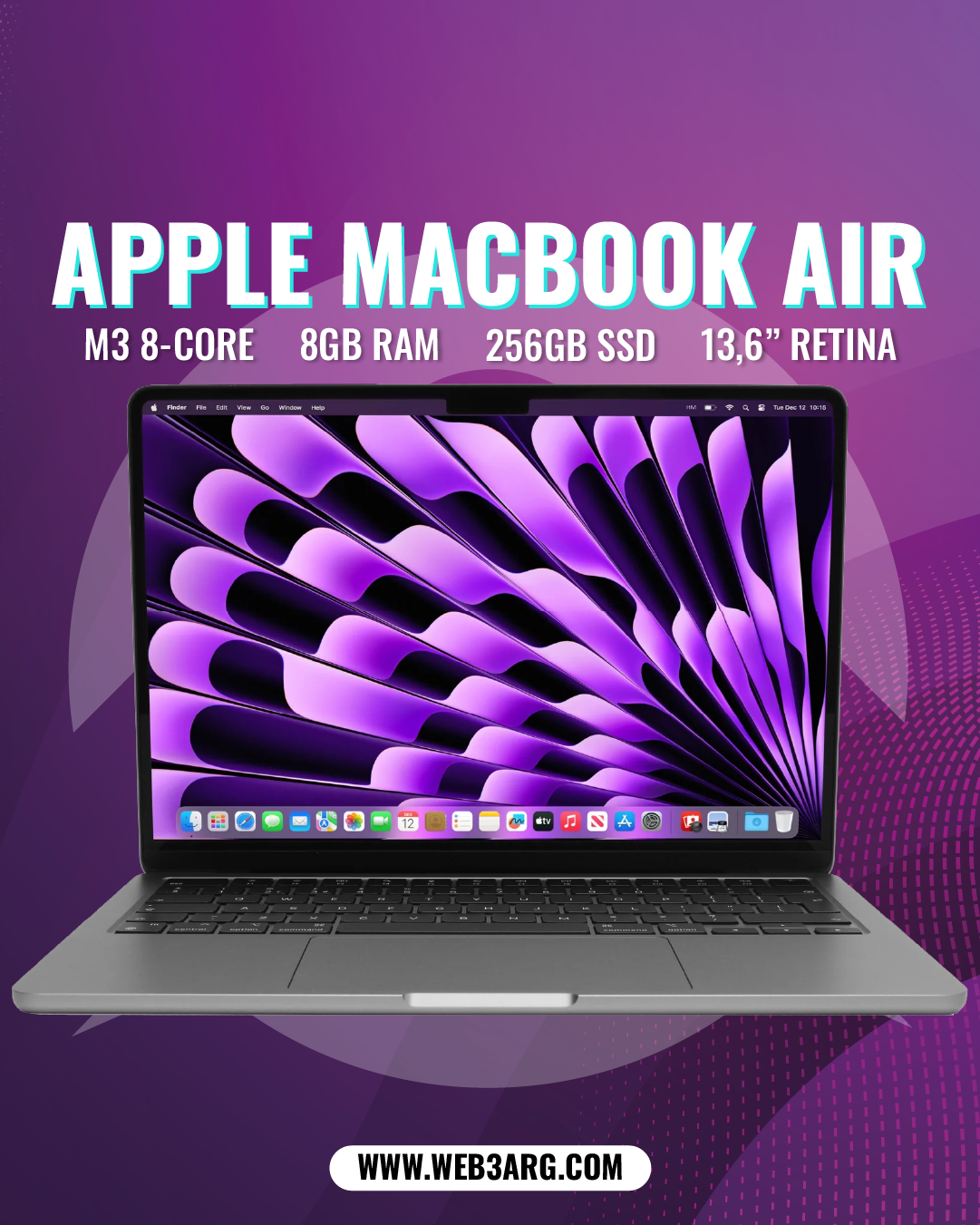 APPLE MACBOOK AIR M3 8 CORE CPU 8 CORE GPU 256GB SSD 8GB RAM - Premium Notebook de Apple - Solo $2250000! Compra ahora Web3Arg