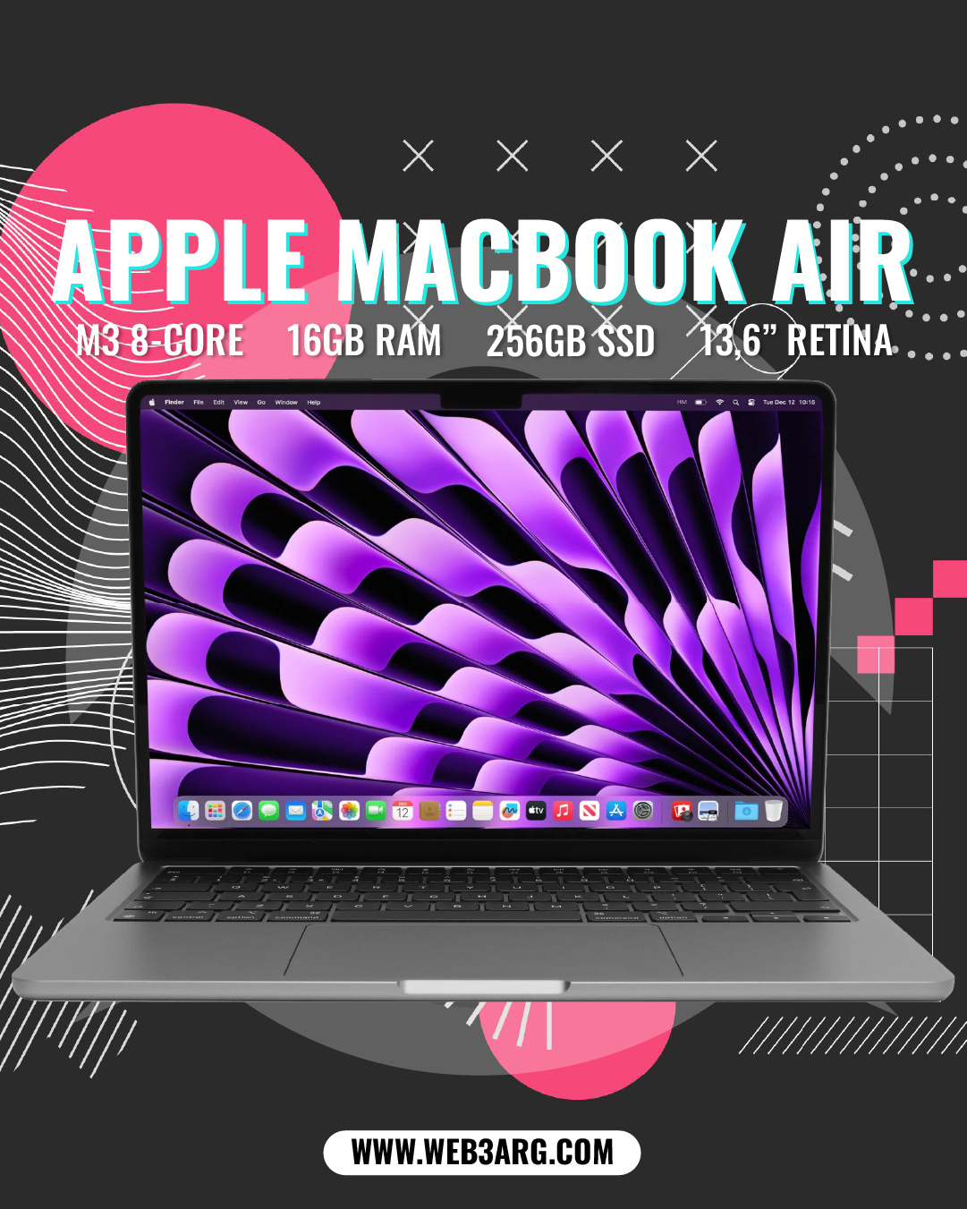 APPLE MACBOOK AIR 2024 M3 8 CORE, CON 10 CORE GPU, 256GB SSD 16GB RAM - Premium Notebook de Apple - Solo $2565000! Compra ahora Web3Arg