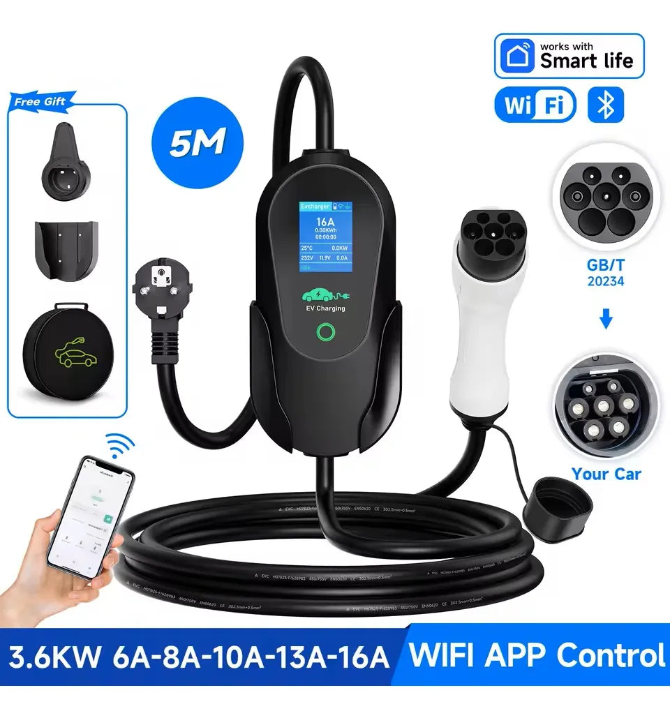CARGADOR PORTATIL EV GBT 3,6 KW 16A AUTOS ELECTRICOS