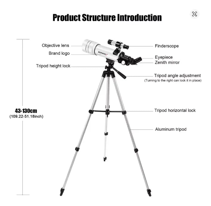 BORWOLF 70400 TELESCOPIO ASTRONOMICO 333X 400X70 C/TRIPODE