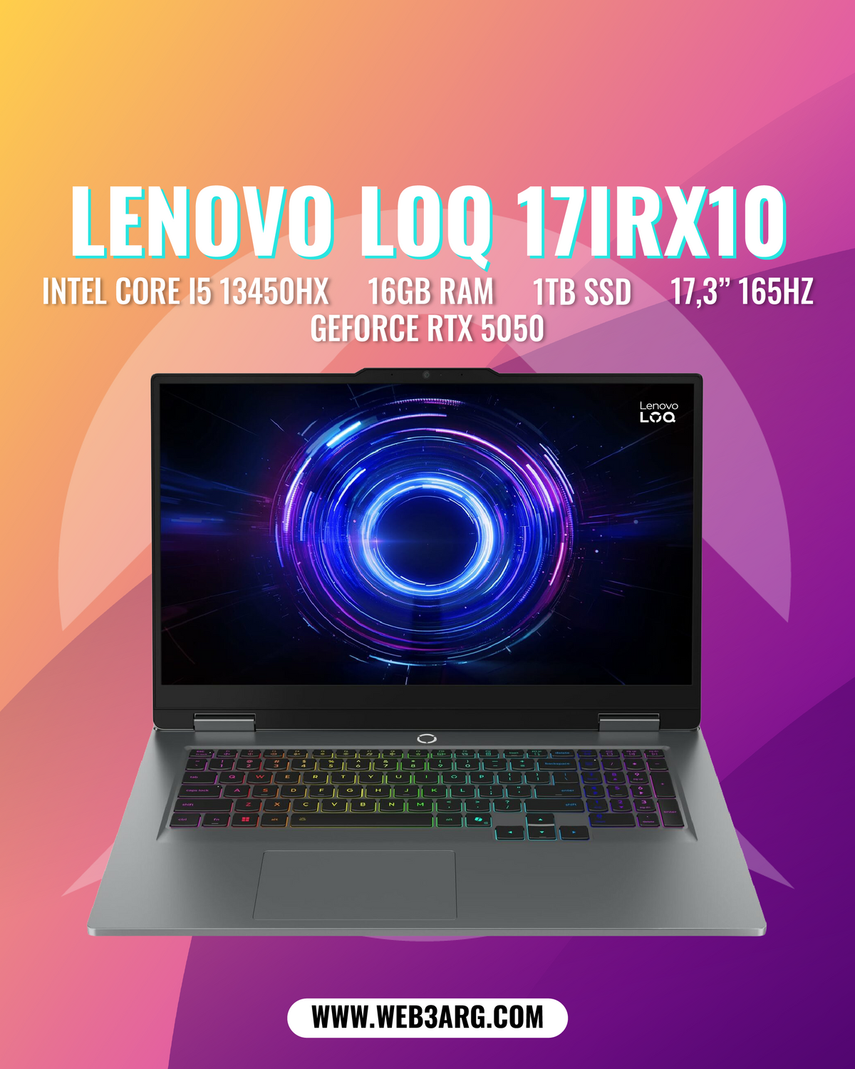 LENOVO LOQ 17IRX10 GAMING CORE I5-13450HX 1TB SSD 16GB 17.3" (1920x1080) 165HZ NVIDIA RTX 5050