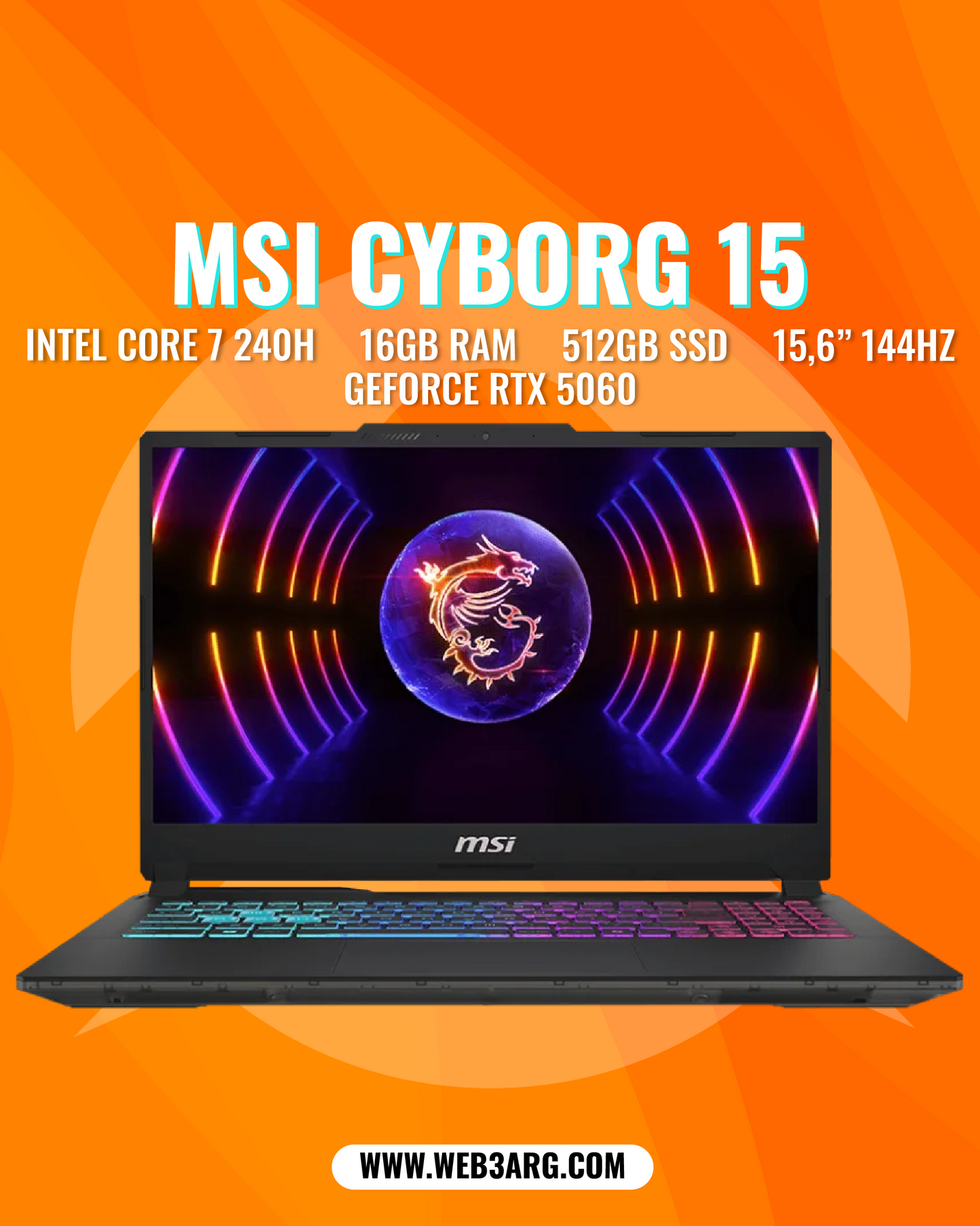 MSI CYBORG 15 GAMING CORE 7 240H 512GB SSD 16GB 15.6" (1920x1080) 144HZ NVIDIA RTX 5060