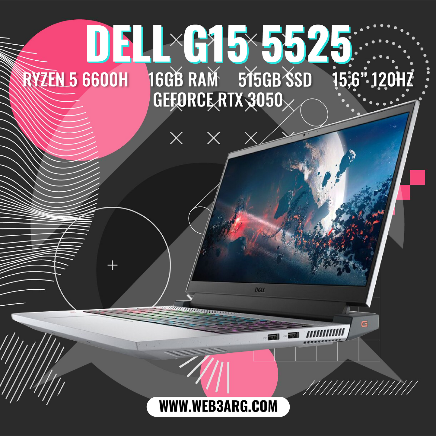DELL G15 5525 GAMING AMD RYZEN 5 6600H RTX 3050 RAM 16GB SSD 512GB - Premium Notebook de Dell - Solo $1883750! Compra ahora Web3Arg