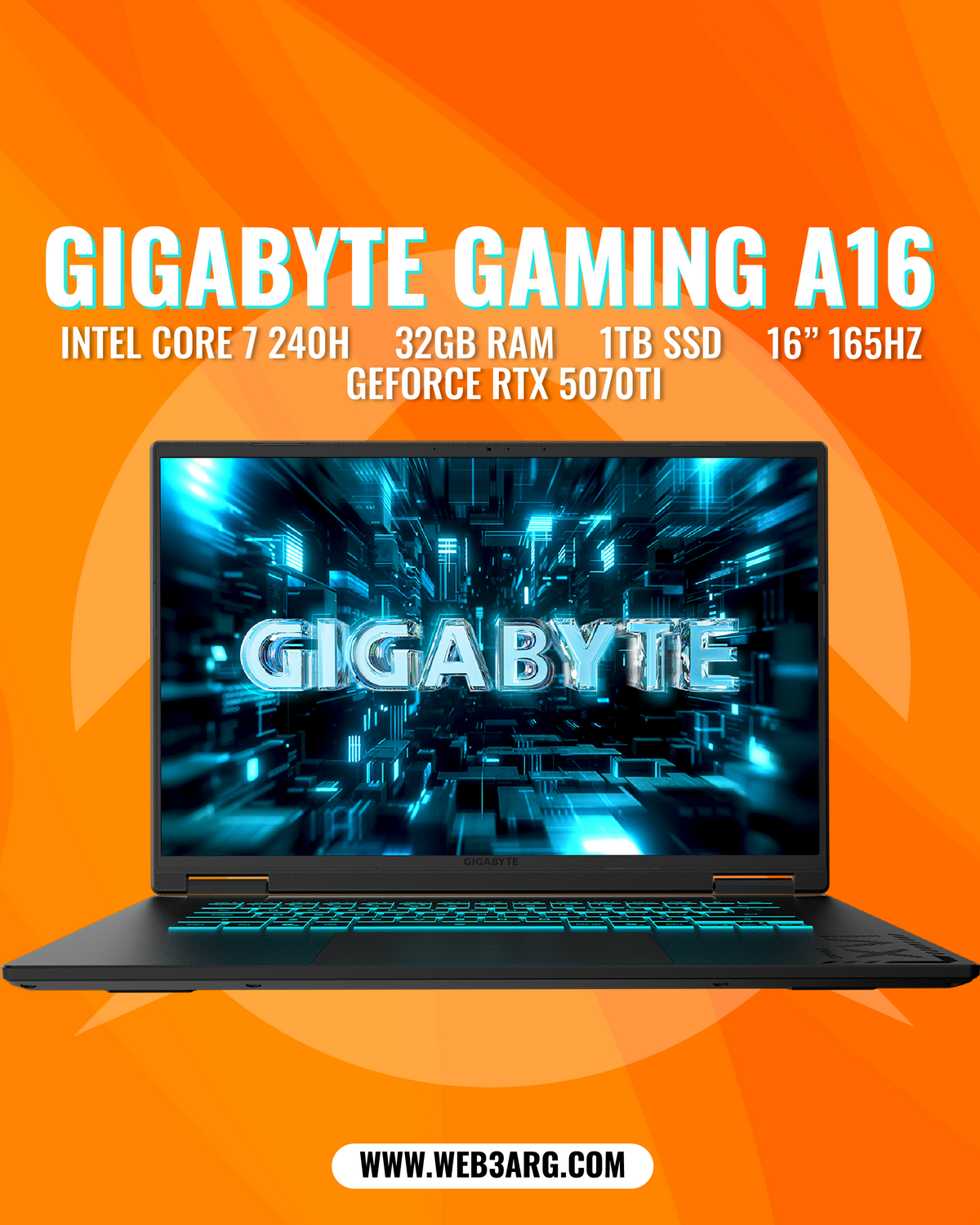 GIGABYTE‎ GAMING A16 PRO CORE 7 240H 1TB SSD 32GB 16" (2560x1600) 165HZ NVIDIA RTX 5070TI