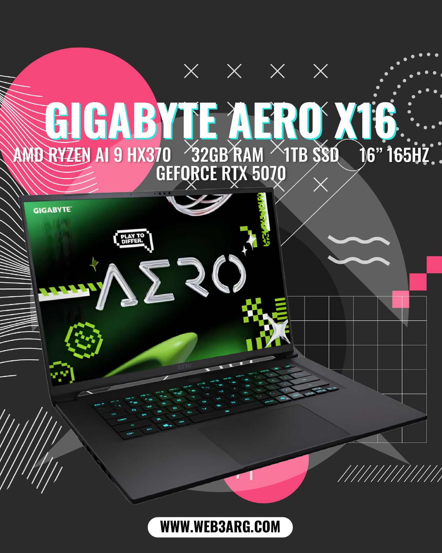 GIGABYTE AERO X16 GAMING AMD RYZEN AI 9 HX 370 1TB SSD 32GB 16" (2560x1600) 165Hz RTX 5070