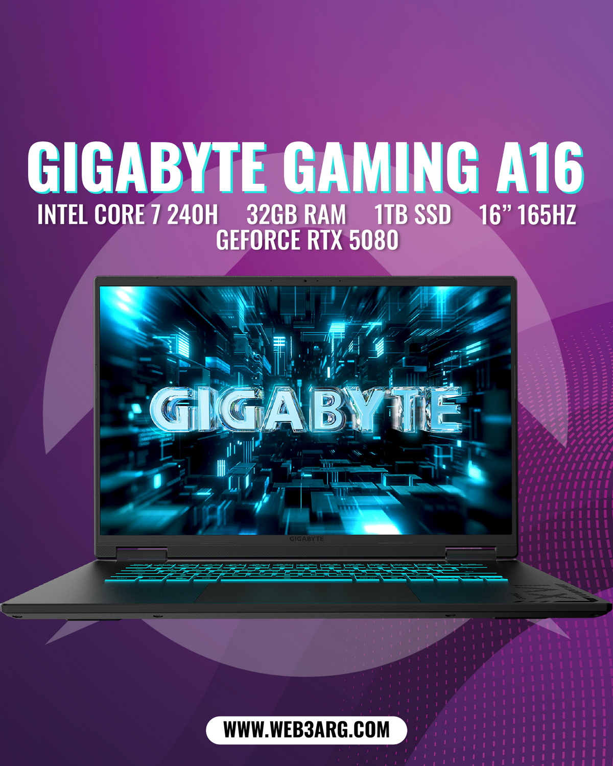 GIGABYTE‎ GAMING A16 PRO CORE 7 240H 1TB SSD 32GB 16" (2560x1600) 165HZ NVIDIA RTX 5080