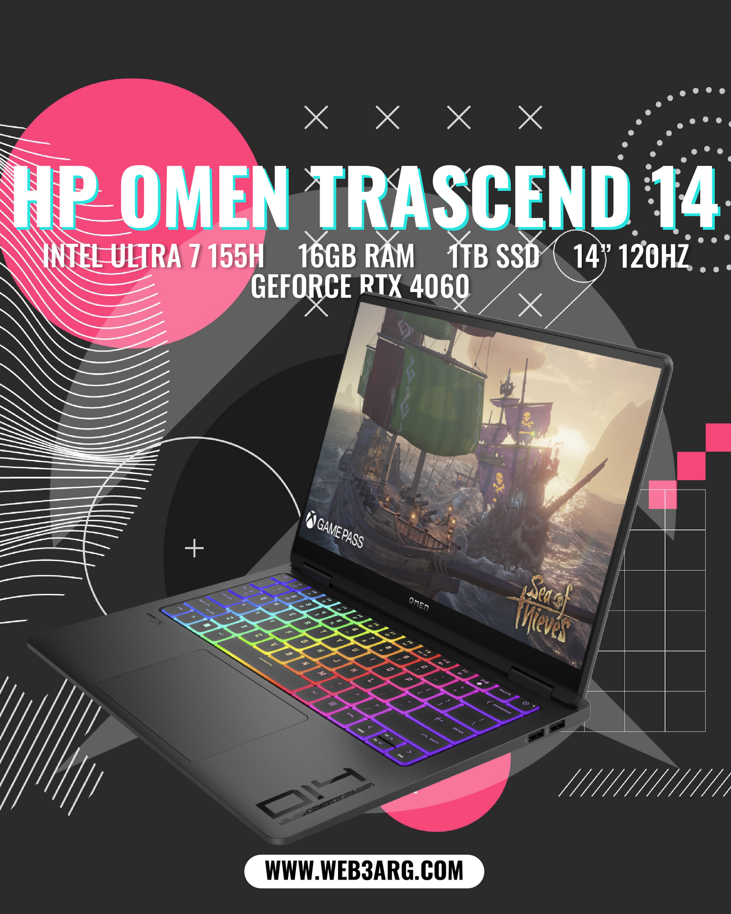 HP OMEN TRANSCEND 14-FB0013 GAMING CORE ULTRA 7 155H 1TB SSD 16GB 14" (2880x1800) RTX 4060