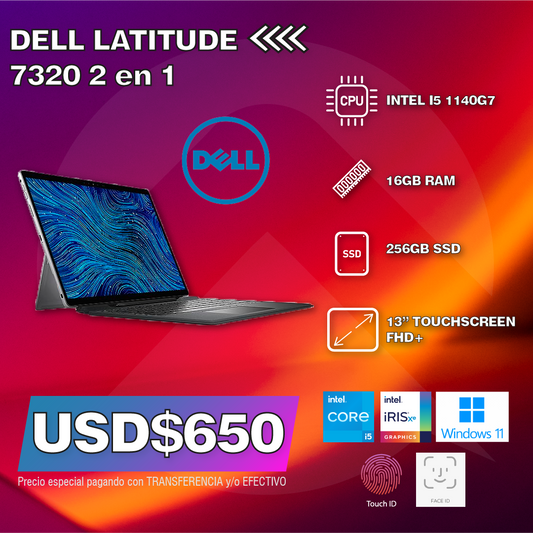 DELL LATITUDE 7320 DESMONTABLE (2 EN 1) I5 1140G7 RAM 16GB Nvme 256GB - Premium Notebook de Dell - Solo $950000! Compra ahora Web3Arg