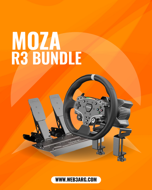 SIMULADOR DE CARRERA VOLANTE Y PEDALES MOZA R3 RACING BUNDLE - Premium Hardware de MOZA - Solo $1710000! Compra ahora Web3Arg