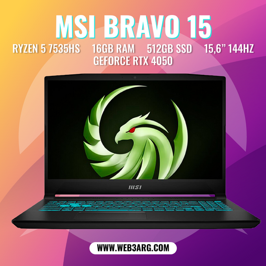 MSI BRAVO 15 GAMING AMD RYZEN 5 7535HS RTX 4050 512GB SSD 16GB 15.6" (1920x1080) - Premium Notebook de MSI - Solo $1718750! Compra ahora Web3Arg